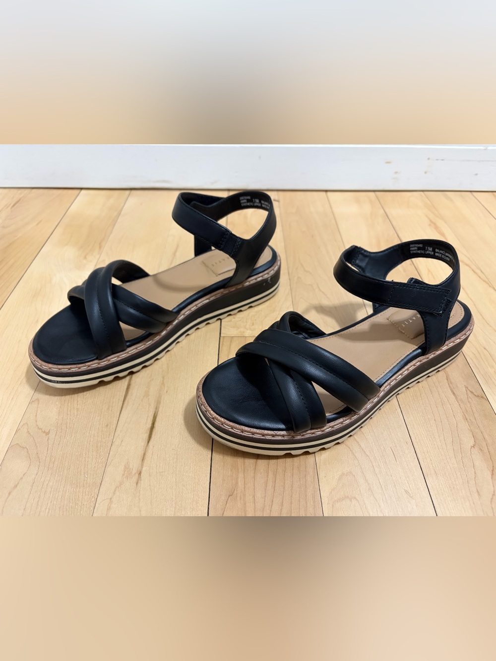 Kelly & Katie Black Layered-Platform Crisscross Ankle-Strap Sandals
